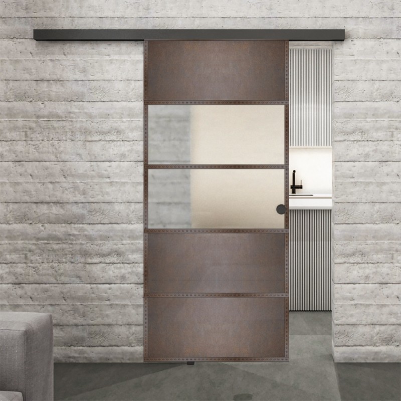 Glasschiebetür BLACK-LINE Loft Rosteisen Genietet 25 Blickdicht Glasschiebetür BLACK-LINE Loft Rosteisen Genietet 25 Blickdicht