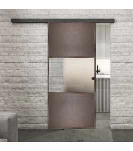 Glasschiebetür BLACK-LINE Loft Rosteisen Genietet 27 Blickdicht