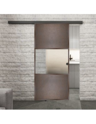 Glasschiebetür BLACK-LINE Loft Rosteisen Genietet 27 Blickdicht