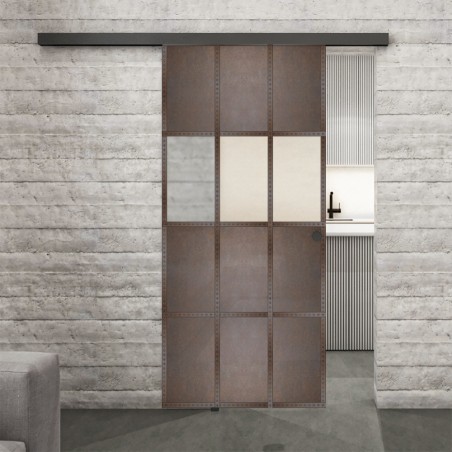 Glasschiebetür BLACK-LINE Loft Rosteisen Genietet 32 Blickdicht