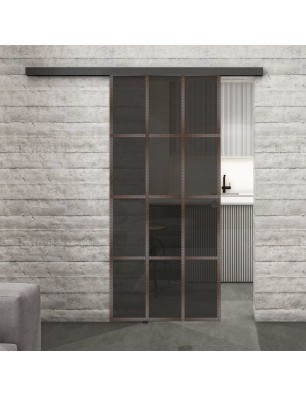 Glasschiebetür BLACK-LINE Loft Rosteisen Genietet 10 Auf Grauglas