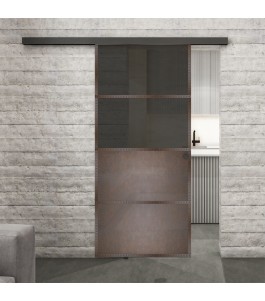 Glasschiebetür BLACK-LINE Loft Rosteisen Genietet 14 Auf Grauglas