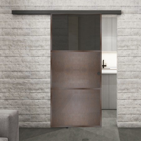 Glasschiebetür BLACK-LINE Loft Rosteisen Genietet 15 Auf Grauglas