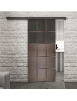 Glasschiebetür BLACK-LINE Loft Rosteisen Genietet 21 Auf Grauglas