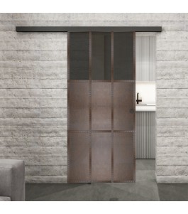 Glasschiebetür BLACK-LINE Loft Rosteisen Genietet 23 Auf Grauglas