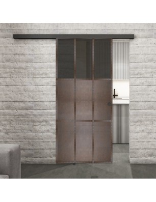 Glasschiebetür BLACK-LINE Loft Rosteisen Genietet 23 Auf Grauglas