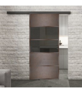 Glasschiebetür BLACK-LINE Loft Rosteisen Genietet 25 Auf Grauglas