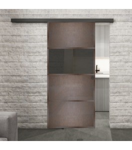 Glasschiebetür BLACK-LINE Loft Rosteisen Genietet 26 Auf Grauglas