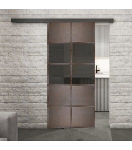 Glasschiebetür BLACK-LINE Loft Rosteisen Genietet 28 Auf Grauglas