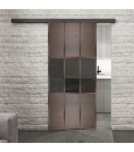 Glasschiebetür BLACK-LINE Loft Rosteisen Genietet 33 Auf Grauglas