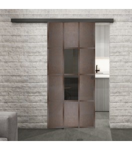 Glasschiebetür BLACK-LINE Loft Rosteisen Genietet 35 Auf Grauglas