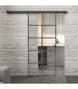 Glasschiebetür BLACK-LINE Loft Rosteisen Genietet 05 Auf Klarglas