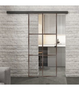 Glasschiebetür BLACK-LINE Loft Rosteisen Genietet 07 Auf Klarglas