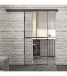 Glasschiebetür BLACK-LINE Loft Rosteisen Genietet 08 Auf Klarglas