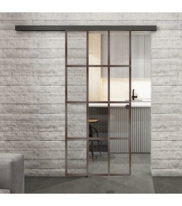 Glasschiebetür BLACK-LINE Loft Rosteisen Genietet 10 Auf Klarglas