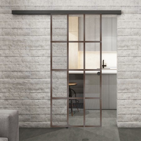 Glasschiebetür BLACK-LINE Loft Rosteisen Genietet 10 Auf Klarglas
