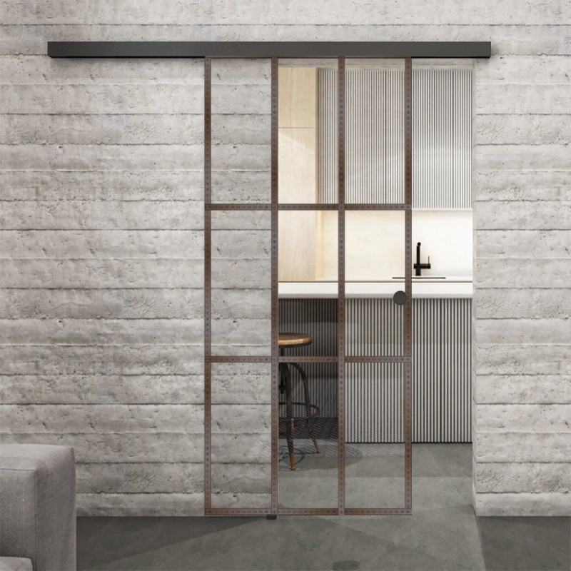 Glasschiebetür BLACK-LINE Loft Rosteisen Genietet 11 Auf Klarglas Glasschiebetür BLACK-LINE Loft Rosteisen Genietet 11 Auf Klarglas