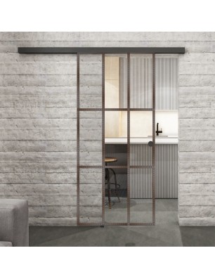 Glasschiebetür BLACK-LINE Loft Rosteisen Genietet 11 Auf Klarglas