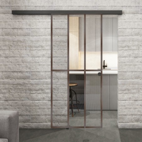 Glasschiebetür BLACK-LINE Loft Rosteisen Genietet 12 Auf Klarglas