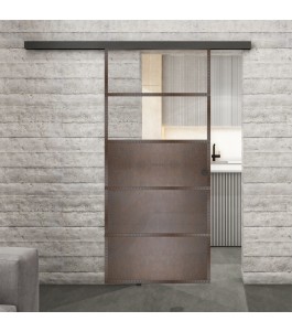 Glasschiebetür BLACK-LINE Loft Rosteisen Genietet 13 Auf Klarglas