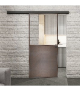 Glasschiebetür BLACK-LINE Loft Rosteisen Genietet 16 Auf Klarglas