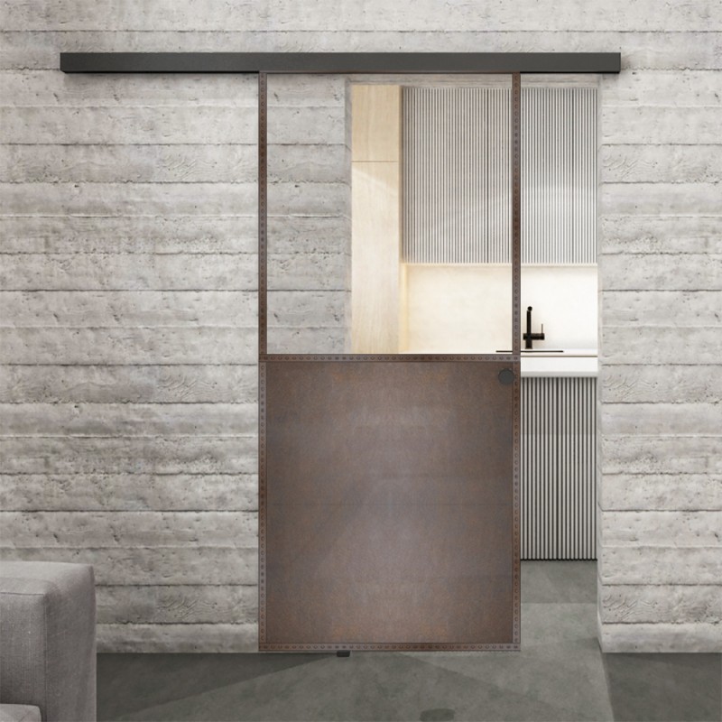 Glasschiebetür BLACK-LINE Loft Rosteisen Genietet 16 Auf Klarglas Glasschiebetür BLACK-LINE Loft Rosteisen Genietet 16 Auf Klarglas