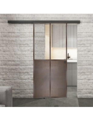 Glasschiebetür BLACK-LINE Loft Rosteisen Genietet 20 Auf Klarglas