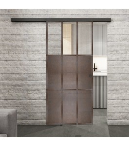 Glasschiebetür BLACK-LINE Loft Rosteisen Genietet 23 Auf Klarglas