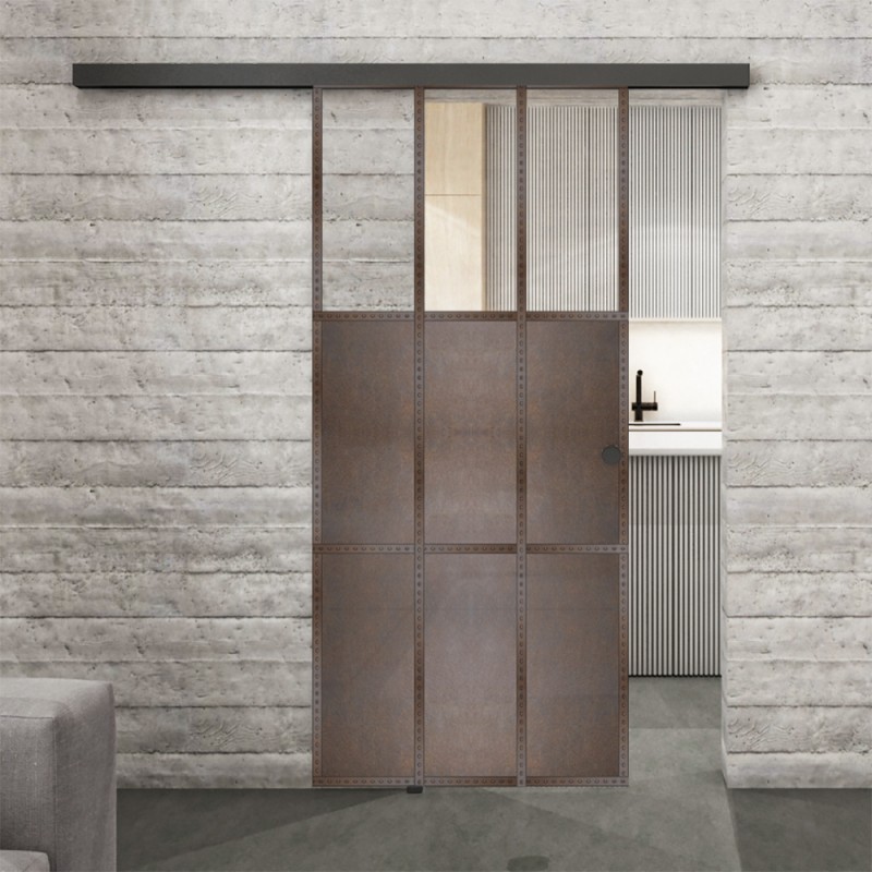 Glasschiebetür BLACK-LINE Loft Rosteisen Genietet 23 Auf Klarglas Glasschiebetür BLACK-LINE Loft Rosteisen Genietet 23 Auf Klarglas