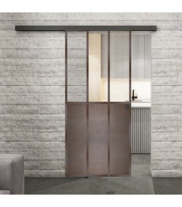 Glasschiebetür BLACK-LINE Loft Rosteisen Genietet 24 Auf Klarglas