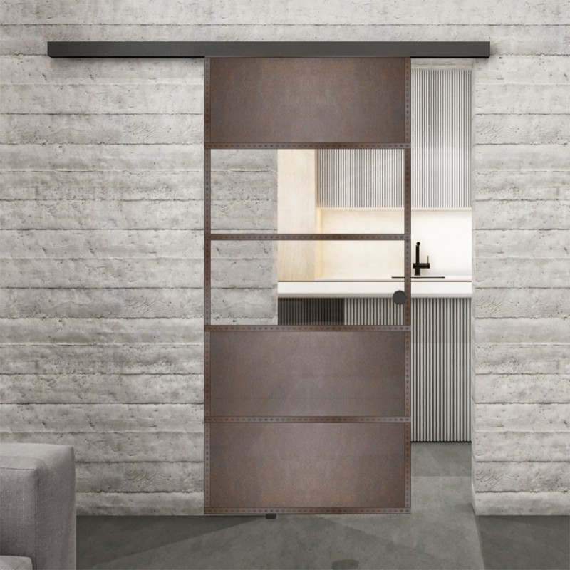 Glasschiebetür BLACK-LINE Loft Rosteisen Genietet 25 Auf Klarglas Glasschiebetür BLACK-LINE Loft Rosteisen Genietet 25 Auf Klarglas