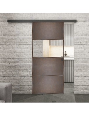 Glasschiebetür BLACK-LINE Loft Rosteisen Genietet 26 Auf Klarglas