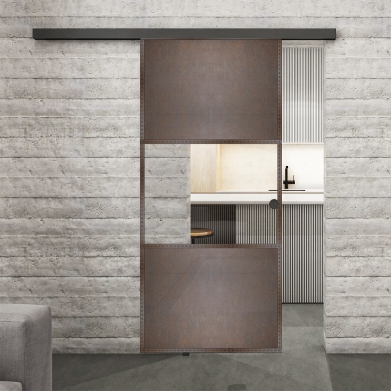 Glasschiebetür BLACK-LINE Loft Rosteisen Genietet 27 Auf Klarglas Glasschiebetür BLACK-LINE Loft Rosteisen Genietet 27 Auf Klarglas