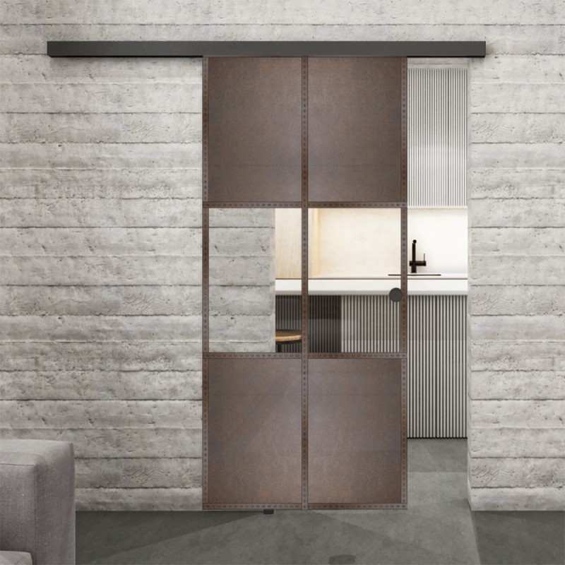 Glasschiebetür BLACK-LINE Loft Rosteisen Genietet 30 Auf Klarglas Glasschiebetür BLACK-LINE Loft Rosteisen Genietet 30 Auf Klarglas