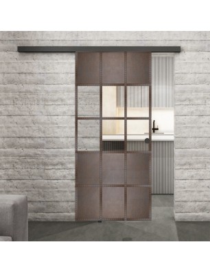 Glasschiebetür BLACK-LINE Loft Rosteisen Genietet 31 Auf Klarglas
