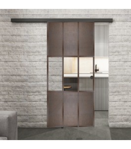 Glasschiebetür BLACK-LINE Loft Rosteisen Genietet 33 Auf Klarglas