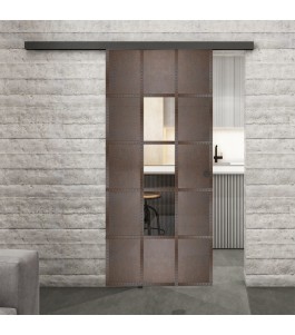 Glasschiebetür BLACK-LINE Loft Rosteisen Genietet 34 Auf Klarglas