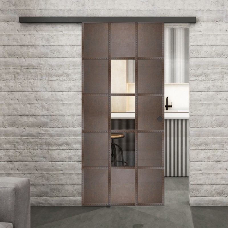 Glasschiebetür BLACK-LINE Loft Rosteisen Genietet 34 Auf Klarglas Glasschiebetür BLACK-LINE Loft Rosteisen Genietet 34 Auf Klarglas