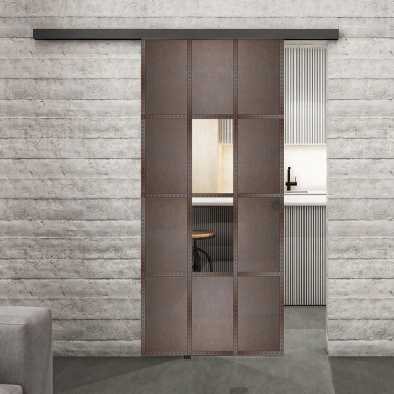 Glasschiebetür BLACK-LINE Loft Rosteisen Genietet 35 Auf Klarglas Glasschiebetür BLACK-LINE Loft Rosteisen Genietet 35 Auf Klarglas