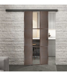 Glasschiebetür BLACK-LINE Loft Rosteisen Genietet 36 Auf Klarglas