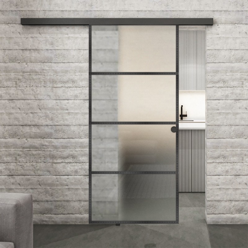 Glasschiebetür BLACK-LINE Loft Schwarzeisen Genietet 02 Blickdicht Glasschiebetür BLACK-LINE Loft Schwarzeisen Genietet 02 Blickdicht