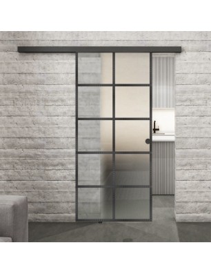 Glasschiebetür BLACK-LINE Loft Schwarzeisen Genietet 05 Blickdicht