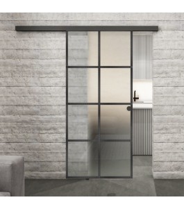 Glasschiebetür BLACK-LINE Loft Schwarzeisen Genietet 06 Blickdicht