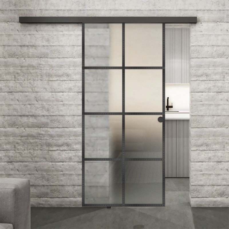 Glasschiebetür BLACK-LINE Loft Schwarzeisen Genietet 06 Blickdicht Glasschiebetür BLACK-LINE Loft Schwarzeisen Genietet 06 Blickdicht