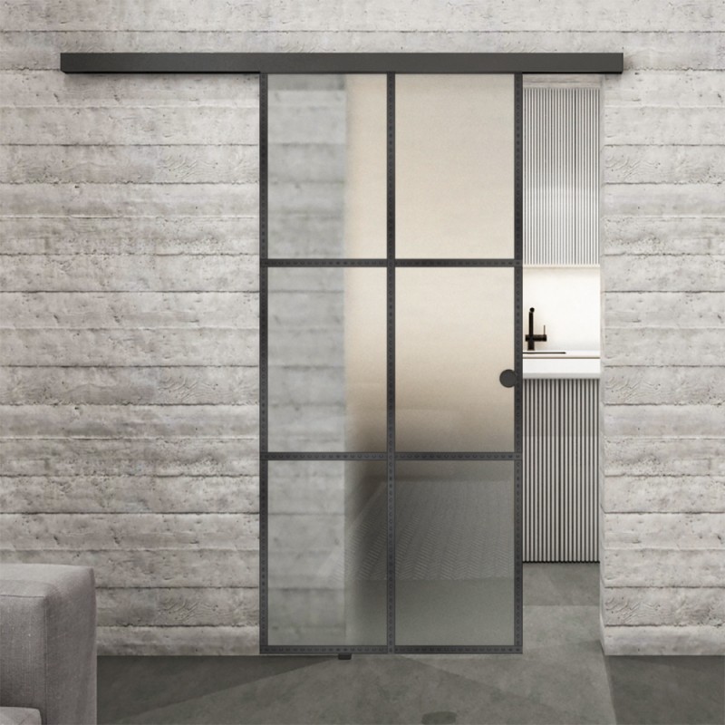 Glasschiebetür BLACK-LINE Loft Schwarzeisen Genietet 07 Blickdicht Glasschiebetür BLACK-LINE Loft Schwarzeisen Genietet 07 Blickdicht