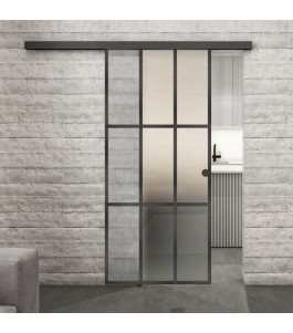 Glasschiebetür BLACK-LINE Loft Schwarzeisen Genietet 11 Blickdicht