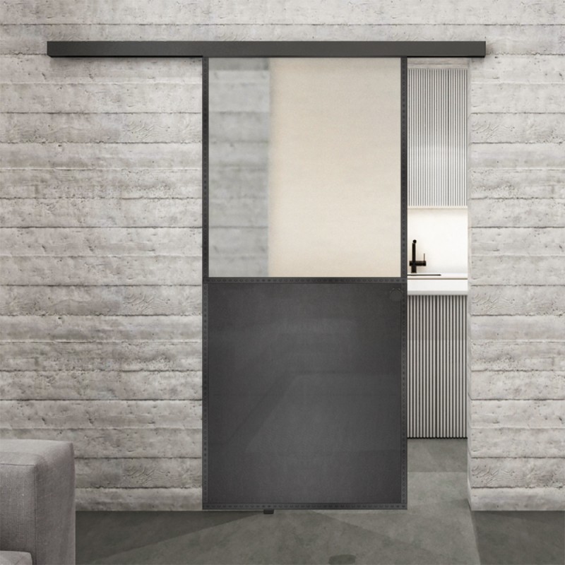 Glasschiebetür BLACK-LINE Loft Schwarzeisen Genietet 16 Blickdicht Glasschiebetür BLACK-LINE Loft Schwarzeisen Genietet 16 Blickdicht