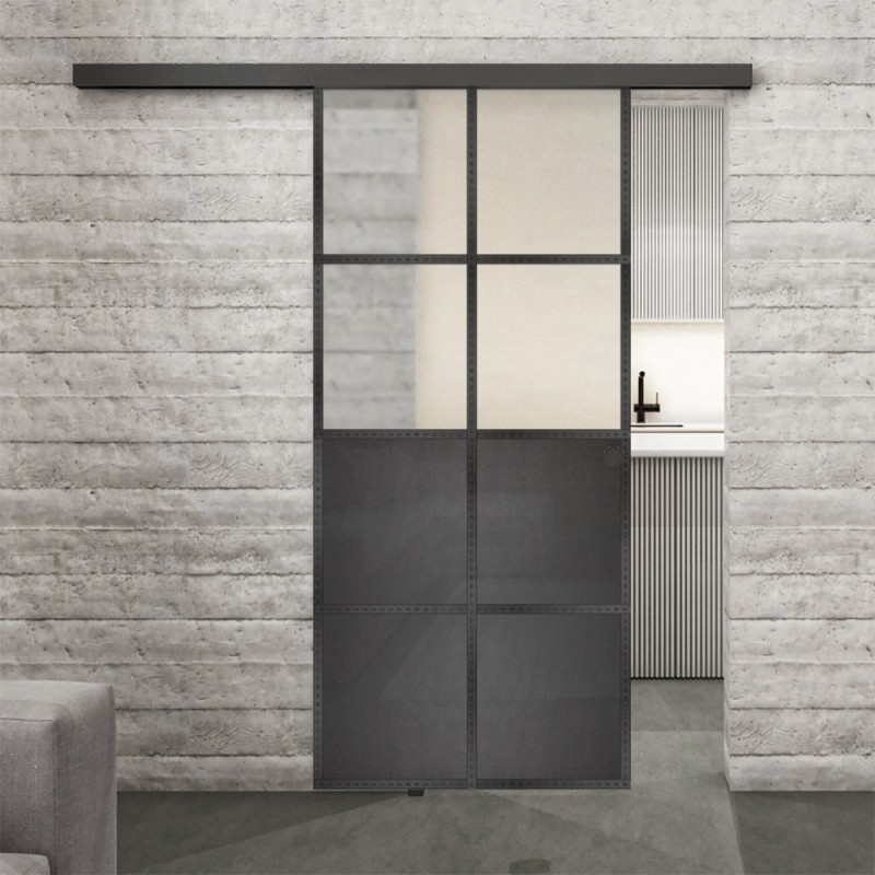 Glasschiebetür BLACK-LINE Loft Schwarzeisen Genietet 18 Blickdicht Glasschiebetür BLACK-LINE Loft Schwarzeisen Genietet 18 Blickdicht