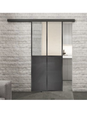 Glasschiebetür BLACK-LINE Loft Schwarzeisen Genietet 20 Blickdicht