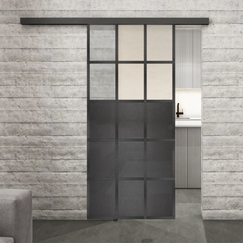 Glasschiebetür BLACK-LINE Loft Schwarzeisen Genietet 21 Blickdicht Glasschiebetür BLACK-LINE Loft Schwarzeisen Genietet 21 Blickdicht